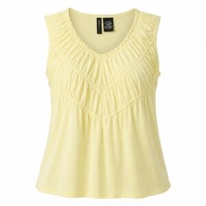 Mixit Stretch Sleeveless Top Women XL Yellow Ruched V Neck Y2K Blouse